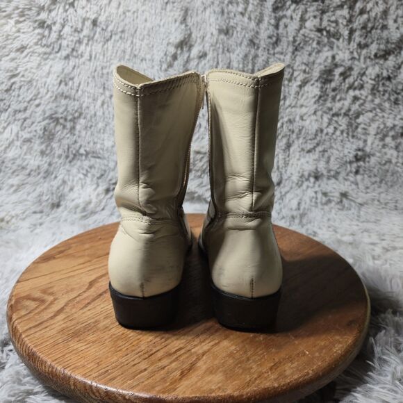 Zara Boots Women Size 5.5-6 EU 36 Leather Cream Ivory  Western Cowboy Ankle Boot - Picture 3 of 12